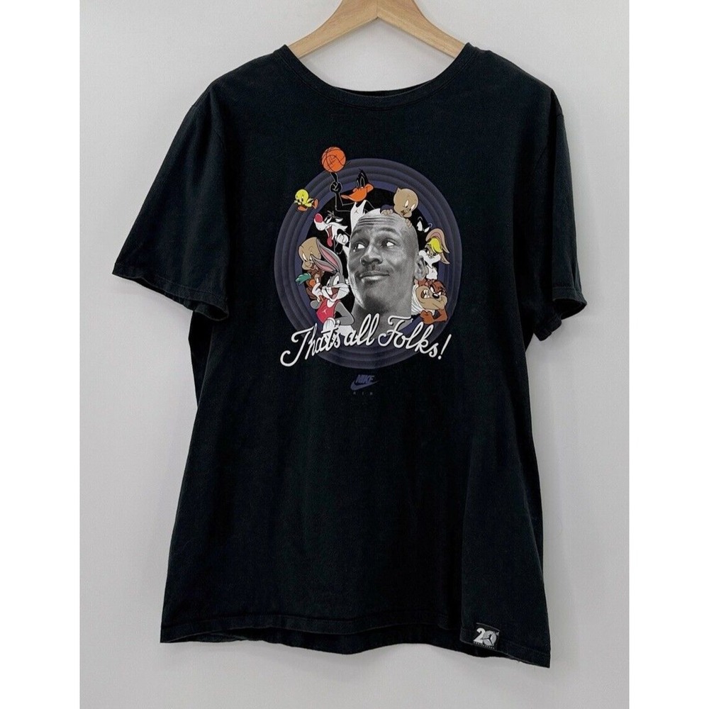 Nike Air Jordan Men's  Space Jam Shirt Black Looney Tunes Thats All Folks Size L
